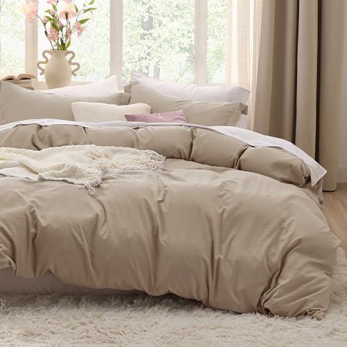 Bedsure Deep Beige Duvet Cover King Size - 3 Pieces Prewashed Cotton-Like Extra Soft Bedding Set, Includes 1 Duvet Cover 104x90 Inches with Zipper Closure & 2 Pillow Shams, Comforter Not Included