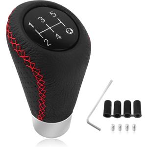 Car Gear Shift Knob with 4 Adaptive Parts,Leather 5 Speed Shift Knobs for Replacement Broken Shifter Knobs,Universal Non-Slip Manual Shift Knob Car Interior Accessories for Most Vehicles (Black/Red)
