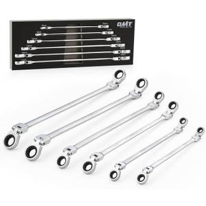 Orion Motor Tech 6-Piece Ratcheting Wrench Set, Metric 8-19 mm Flex Head Ratcheting Wrench Set, Extra Long Ratchet Wrench Set with 72 Tooth Gear & Double Box End