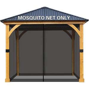 BPS 10' x 10' Gazebo Universal Netting Screen Replacement, 4-Panel Screen Walls with Double Zippers for Outdoor Patio, Black