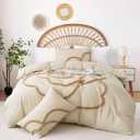 Ubo&Heng'er Duvet Cover King Size, 3 Pieces Duvet Covers Set, Boho Tufted Comforter Sets with Zipper Closur, Soft Breathable Floral Bedding Set for All Seasons(Beige,King, 104"x90")