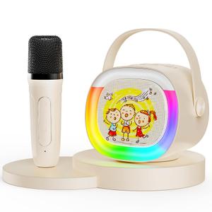 Mini Karaoke Machine for Kids Ages 3-12: Portable Bluetooth Speaker with 2 Wireless Microphone, LED Light Show for Kids 3 4 5 6 7 8 9 10 Year Old Girls Toys Birthday Gifts Toddler