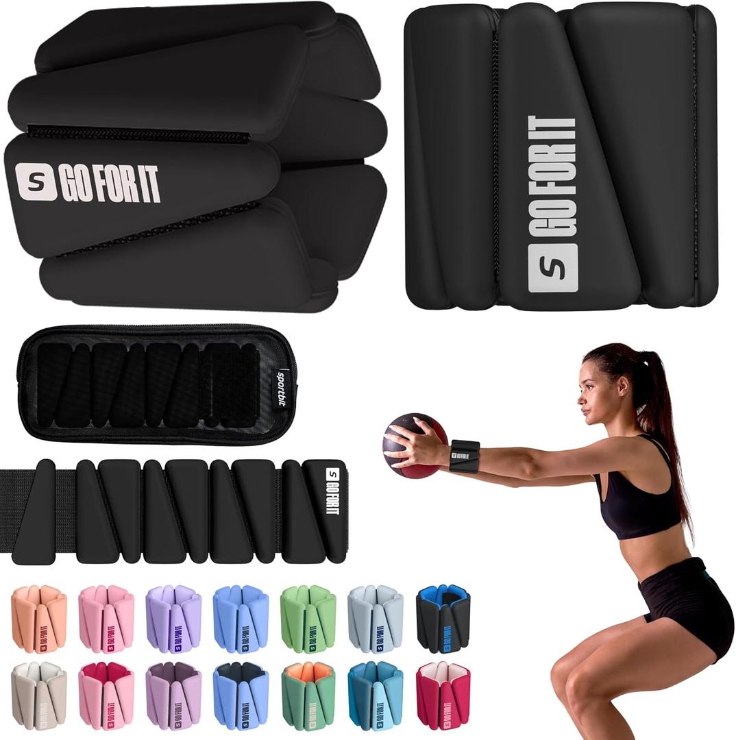 SPORTBIT Wrist and Ankle Weights for Women - Set of 2 (1lb Each) Wearable Ankle & Wrist Weights - Leg & Arm Bands, Silicone Weighted Bracelets for Workout, Walking, Running, Yoga, Pilates (Black)