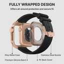 Bandletic Luxury Metal Case with Band Compatible with Apple Watch SE Series 6 5 4 44mm Band, Rugged Military-Grade Protective Bumper Cover with Silicone Strap for iWatch SE 6 5 4 44mm, Rose Gold/Black