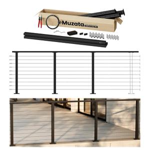 Muzata 8-12FT Modular Black Cable Railing Kit with Handrail 36 Inch 3 Level Post Kit Complete Set Cable Railing System for Decks Length Adjustable Easy DIY with Paper User Guide RW01