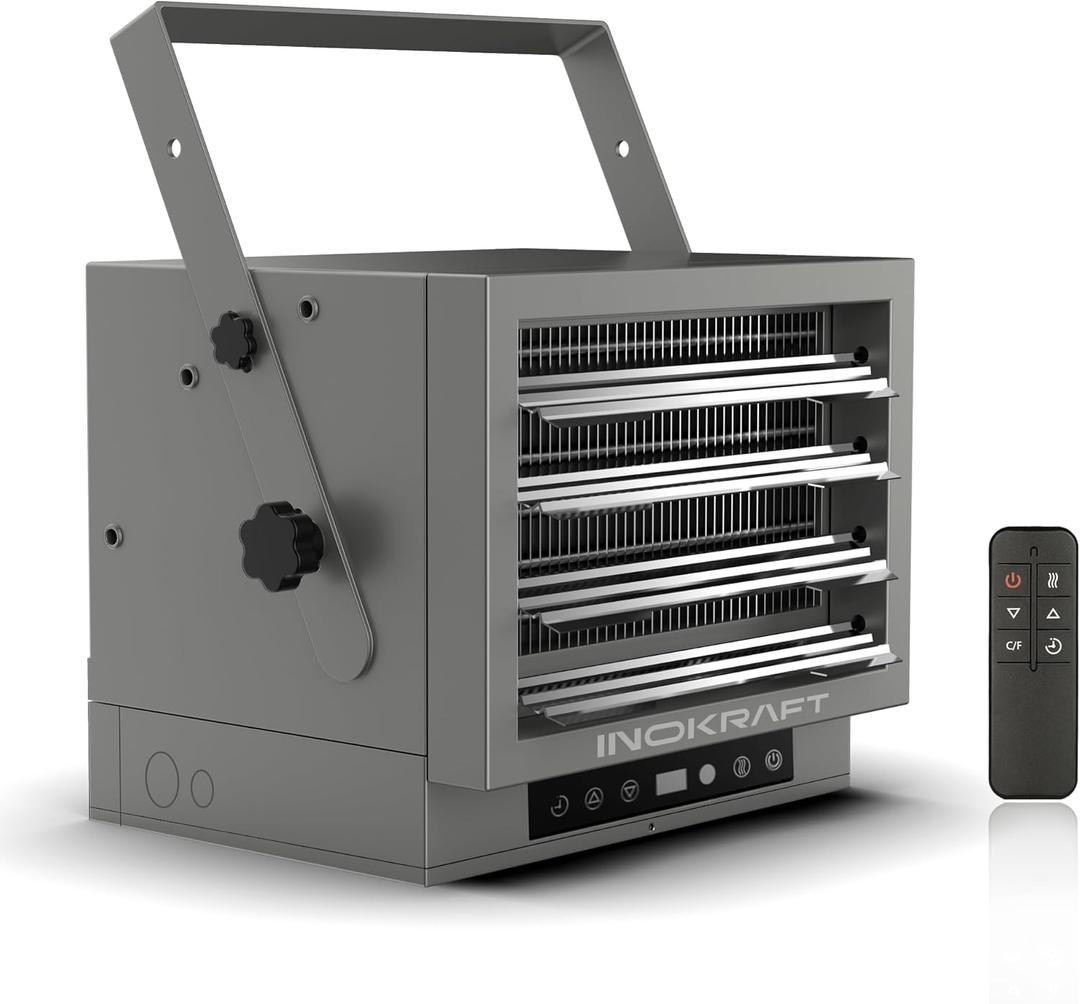 InoKraft 7500W Electric Garage Heater with Remote, Ceiling Mount Fan Forced Shop Heater with Digital Thermostat, 240V Hardwired Space Heater for Garage&Workshop, 12-hour Timer and Overheat Protection