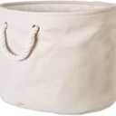 DII, Collapsible Variegated Polyester Storage Bin with Cotton Handles Large Round Cream