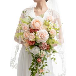 Ling's Moment Pink Bride Bouquet - 15 Inch Wedding Blush Garden Artificial Flowers for Bride