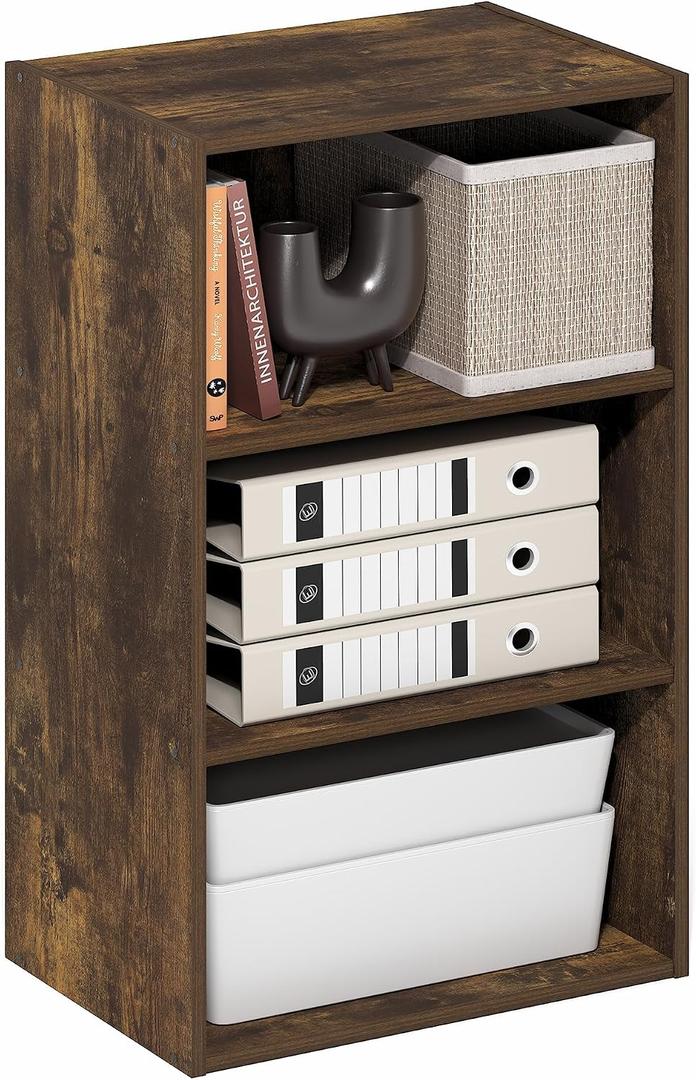Furinno Basic Book Shelf, 3-Tier Bookshelf, Storage Organizer Bookcase with Open Shelf, 11 x 17 x 26, for Living Room, Bedroom, Home Office, Amber Pine