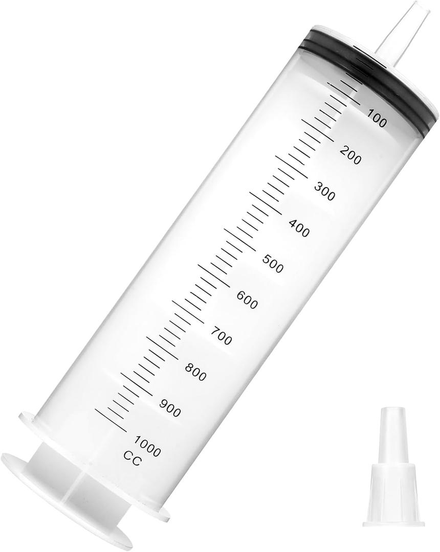 1000ml Extra Large Syringe with Tip Adapter, Sterile and Individual Sealed, Plastic Garden Syringe for Liquid, Paint, Epoxy Resin, Oil, Watering Plants, Refilling