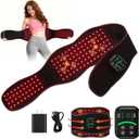 Red Light Therapy Belt for Body Back & Abdomen, 5000mAh Cordless Infrared Waist Wrap with 10Hz/40Hz Pulse, 3 Red Light & Vibration Massage, Portable Gift for Parents & Seniors (Black)
