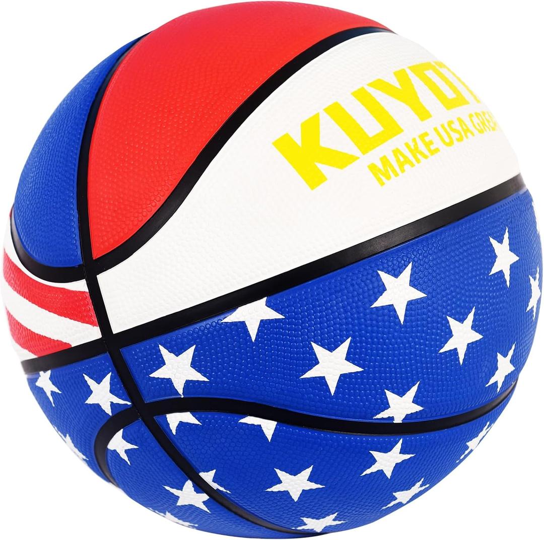 KUYOTQ Kids Toddler Youth Adult Size 3/4/5/6/7 Basketball 22/25.5/27.5/28.5/29.5" Thickened Rubber or Faux Leather Indoor Outdoor Basketball for Boys Girls Womens Mens Basket Ball Gifts (Red,White,Blue-Flag Thickened Rubber)