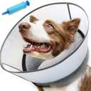 Upgraded Inflatable Dog Cone Collar with Transparent Anti-Licking Shield, Adjustable Elizabethan Collar for Medium Large Dogs, 2-in-1 Design with Detachable Shield (Gray, L)