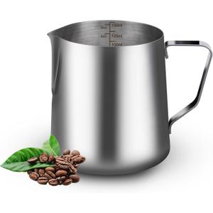 5oz Mini Milk Frothing Pitcher-Stainless Steel Steaming Jug for Espresso, Cappuccino & Coffee-Heat-Resistant, Dripless Spout, Measurement Scale, Dishwasher Safe (150ml/5oz)
