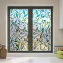 Stained Glass Window Film,16.9" x 47.2" 3D Decorative Static Cling Window Privacy Film, Non-Adhesive UV Blocking Heat Control Window Film (Colorful Leaves)