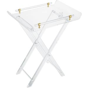 Clear Acrylic Folding Side Table with Handle Small Lucite End Table for Living Room, Bedroom, Coffee, Snacks, Modern X Leg, 19x13x23 High inches, 1-Tier-B