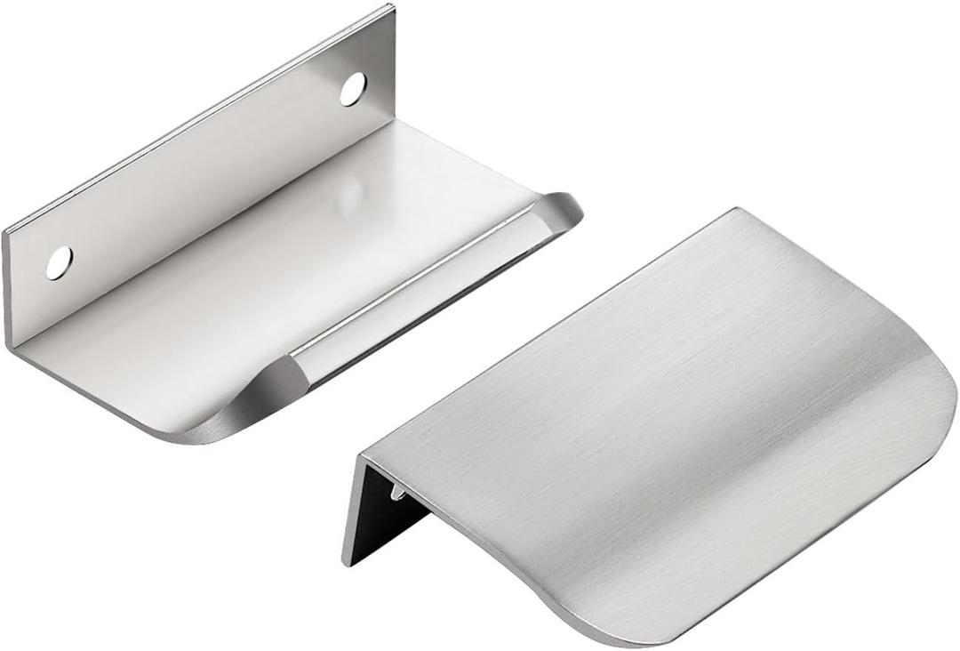 Ravinte Hardware 10 Pack Silver Cabinet Handles, 3 Inch (76mm) Finger Edge Pulls, 2 Inch Hole Center, Finger Pulls for Cabinets