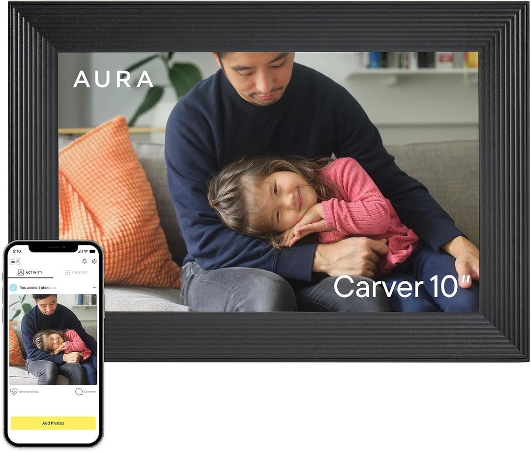 Aura Carver HD WiFi Digital Picture Frame, 10.1, Add Photos with Aura App, Free Unlimited Storage - Wirecutters Pick for Best Digital Photo Frame 2022 - Gravel