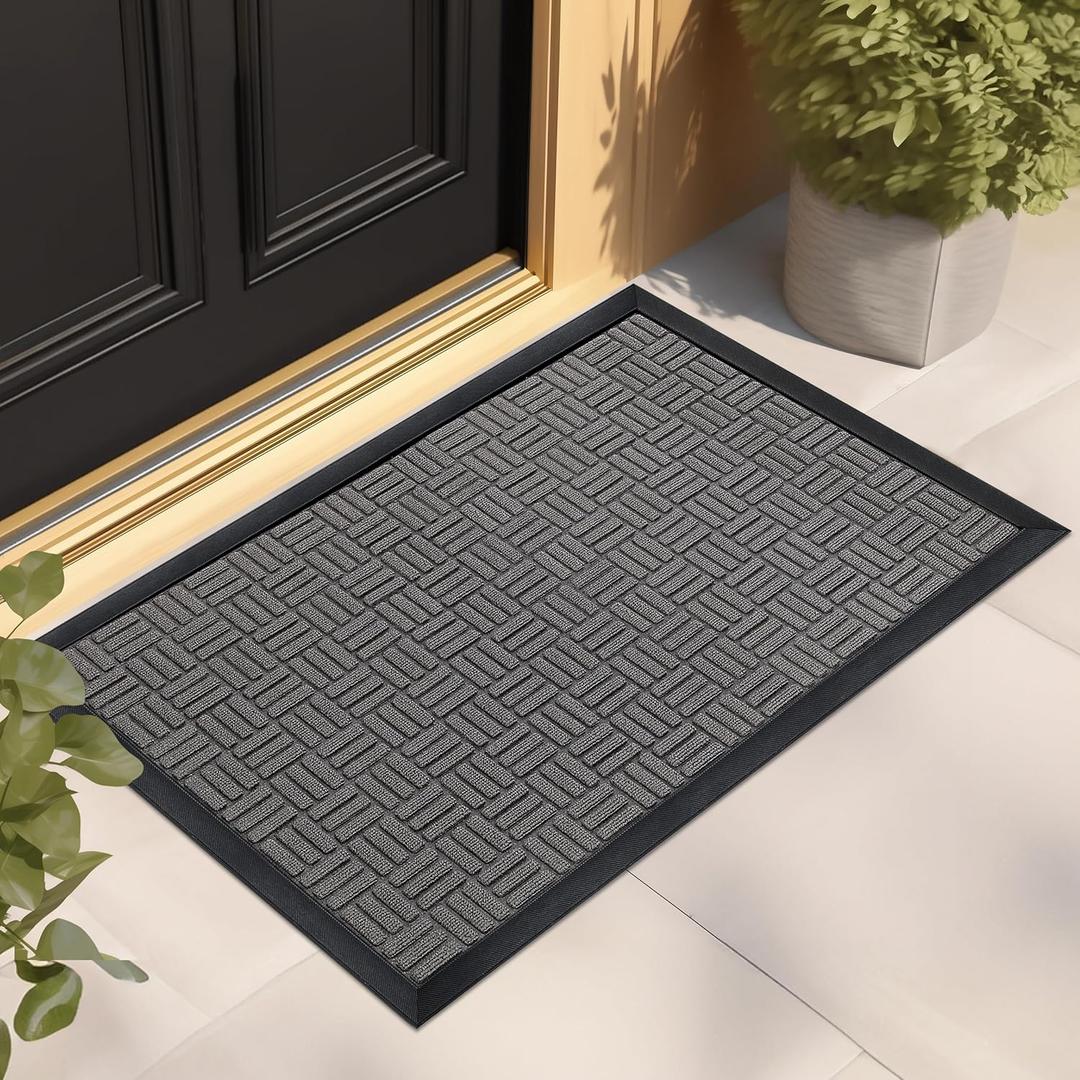 Mibao Front Door Mat, Heavy Duty Durable Welcome Mat for Outdoor Indoor, Dirt Trapper Waterproof Super Absorbent Door Mat for Entryway Outside Patio Porch, 61.5" x 36", Light Grey