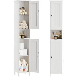 Homleke Tall Bathroom Storage Cabinet with 2 Doors, 67"H Narrow Storage Cabinet with Adjustable Shelves& Anti-Tip Design, Reversible Door Installation, Easy Assembly, 11.8 x 11.8 x 66.9 Inches, White, 11.8d X 11.8w X 66.9h