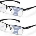 2 Pack Men's Progressive Multifocal Reading Glasses,Half Rim Metal Frame TR90 Temples Blue Light Blocking Anti Eyestrain Multifocus Computer Readers,2.75x