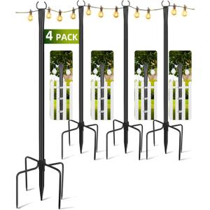 String Light Poles for Outside 4 Pack, 10ft Metal Outdoor String Light Poles for Deck - Ideal for Patio, Garden, Yard, Front Porch Decorations, Black