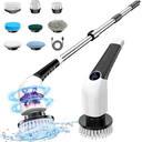 Keimi Electric Spin Scrubber, 2025 New Cordless Shower Cleaning Brush with 8 Replaceable Brush Heads, 3 Adjustable Speeds, and Adjustable Extension Handle for Bathroom Floor Tile