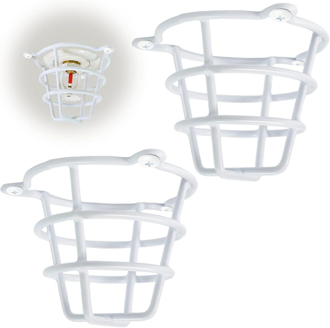 2 Pcs White Fire Sprinkler Head Guard Cage Protector for Both 1/2" & 3/4" Sprinkler Heads, Heavy Duty Cover for Flush Mount, Sidewall, Pendant & Semi Recessed Fire Sprinkler Systems