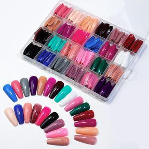 CHANGAR 576PCS Coffin Press on Nails Long Square False Nails 24 Solid Color Acrylic Glossy False Nails Set Long Ballerina Fake Nails Full Cover Acrylic False Nail tips for Nail Art DIY (0 Ounce (Pack of 576))