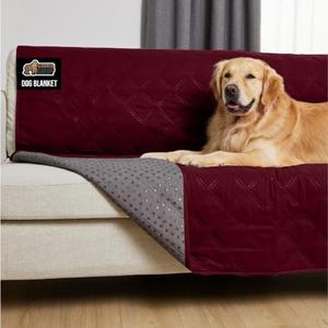 GORILLA GRIP Waterproof Bed Cover for Dogs, 82x68, Gripped Slip Resistant Backing, Leak Proof Washable Dog Blanket Covers Sofa, Couch, Sectional, Crate, Car, RV Seats, Pet Puppy Essentials, Burgandy