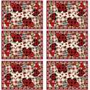 XCHI Buffalo Plaid Love Hearts Roses Flowers Valentine's Day Placemats Set of 6 Table Mats for Party Home Kitchen Dining Table Decorations 12x18 Inch