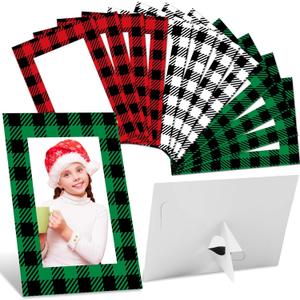 Lonfliness 150PCS Christmas Picture Frame Xmas Plaid Paper Photo Frames Christmas Bufflo Plaid Cardboard Frames with Stand Red Green Black DIY Photo Crafts Frame Ornament for Christmas Holiday Decor