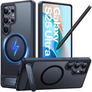 TORRAS Strong Magnetic & Seamless Stand for Samsung Galaxy S25 Ultra Case, Fit for MagSafe, Mil-Grade Drop Protection, Kickstand for Samsung Galaxy S25 Ultra Case, Translucent Back/Black Edge