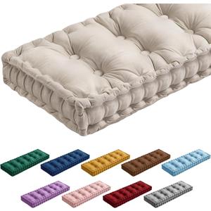 Threehoney Bench Cushions for Indoor Furniture 36x14 in Velvet Kitchen Dining Piano Window Seat Cushion, Tufted Patio Porch Swing Thicken Bench Pad Memory Foam(Ivory White)