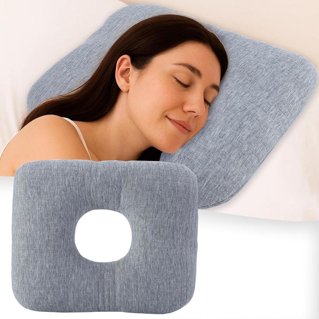 Piercing Pillow for Side Sleepers, Ear Pillow for Piercing, Donut Pillow for Ear Pain, Earring Inflammation Pressure Sores, CNH, Earring Pillow with Hole (Gray)