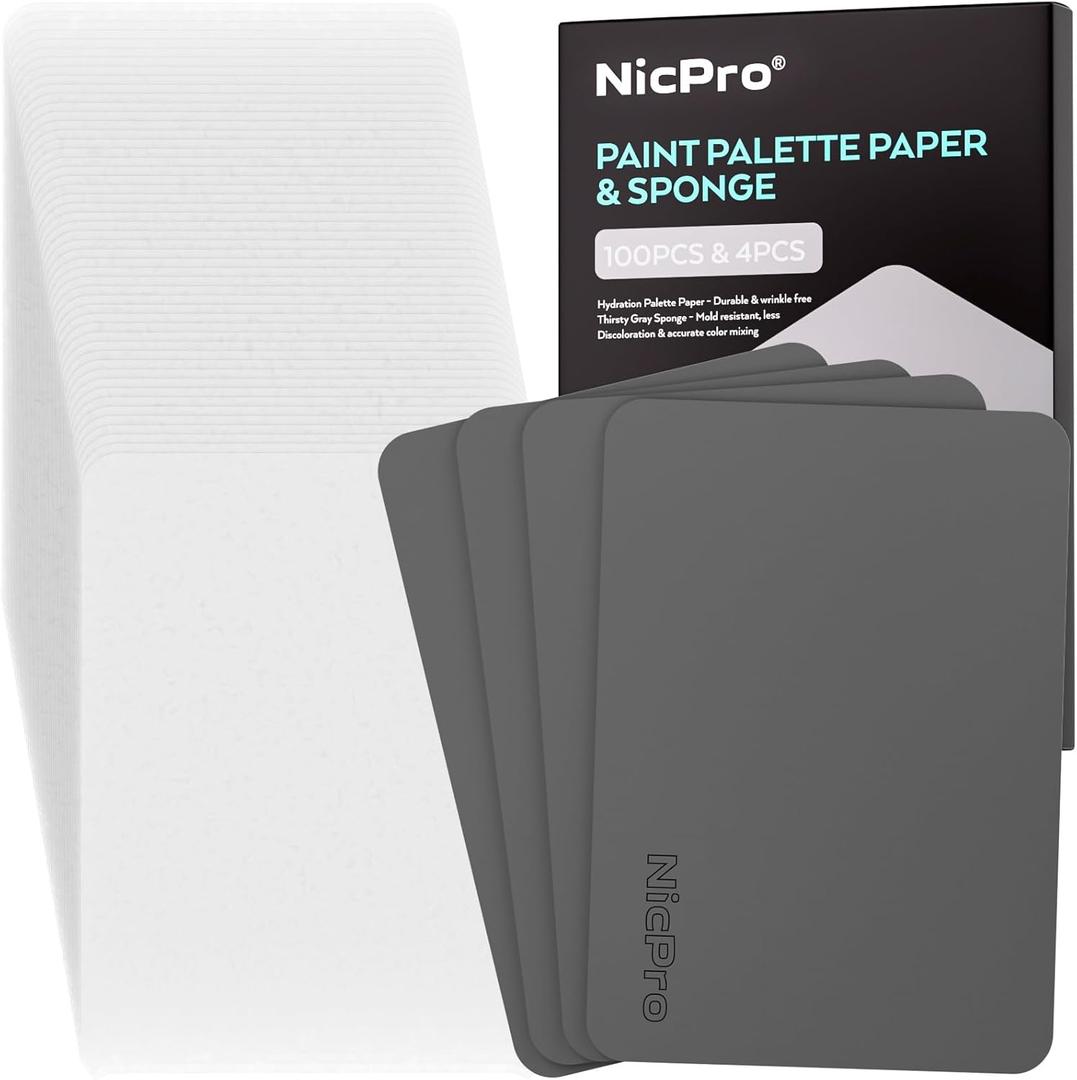 Nicpro 4 Pack Wet Palette Sponges and 100 Sheets Pallet Paper Refillment, Designed for Stay Wet Palette to Save Paints and Keep Wet for Miniature & Model Painting and Acrylic Painting