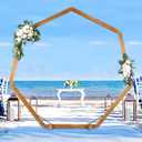 Heptagonal Wooden/Wood Arch 7.2FT for Wedding Ceremony, Arbor Backdrop Stand for Garden Parties, Indoor, Outdoor, Autumn Theme, Rustic Decorations