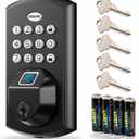 DESLOC A100F Keyless Entry Door Lock, Keypad Fingerprint Door Lock, Smart Lock Deadbolt for Front Door, Easy Installation, Emergency Power Port,12 Months Battery, IP54 Waterproof, 5 Keys