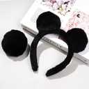 Bear Ears Headband Tail Set, Bear Costume Headband for Adults Women Men for Halloween Party Headwear Accessory (One Size, Black)