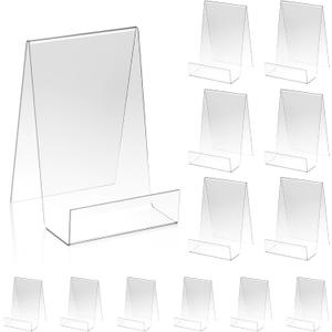 Acrylic Book Stand with Clear Display Easels Plate - 12 Pack Book Holder Easel Stand for Books Display, Music Sheets, Artworks, CD, Tablet Holder (6Large+6Small)