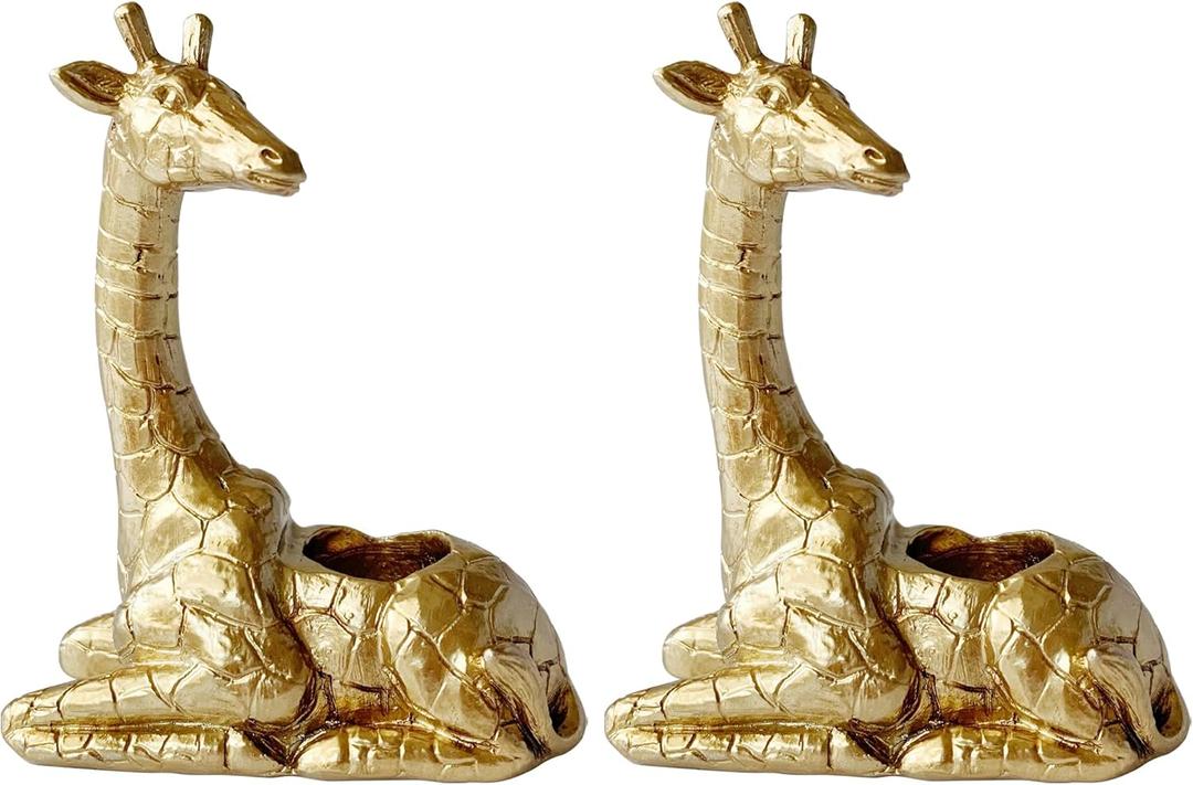 Golden Giraffe Tealight and Candle Holders, 2 Pack Decorative Candlesticks, Handcrafted Home Decor Accent