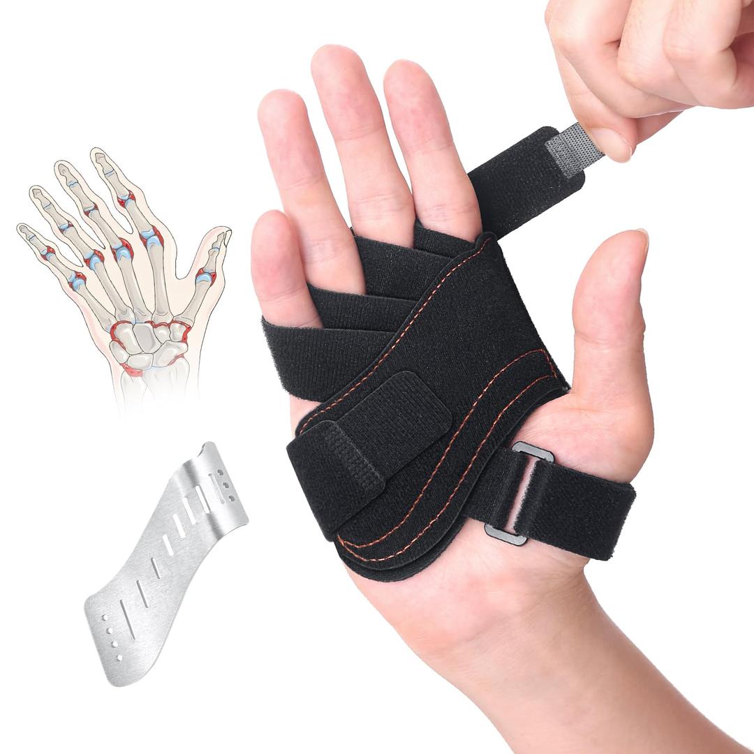 DrFinger Finger Ulnar Deviation Splint Brace, Finger Joint Deviation Orthopedic Corrector With Metal Bracket-Black-(Right-M)