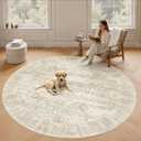 Soalmost 9x9 Beige Round Rug 9ft Living Room Circle Rug Vintage Round Area Rug Non Slip Indoor Carpet for Apartment