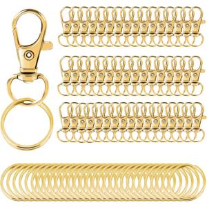 100PCS Gold Swivel Clasps Lanyard Snap Hooks with Key Rings, Key Chain Clip Hooks Lobster Claw Clasps for Keychains Jewelry DIY Crafts