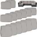 Frxeyaliz 14Pcs Outdoor Cushion Covers Replacement Washable w/Zipper for 6-Seaters Sofa Patio Slipcovers Set Seat and Back Covers Only, Light Gray, 25x25x3.15inch