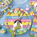 Happy Easter Plates and Napkins Serves 24 , Spring Easter Party Supplies Colorful Bunny Paper Plates and Napkins for Spring Birthday Easter Holiday Baby Shower Party Decorations