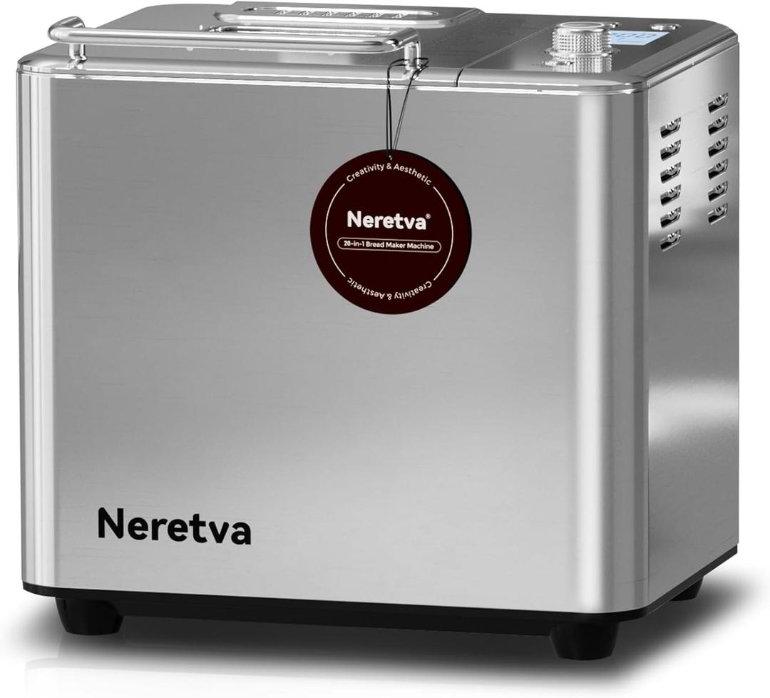 Neretva Bread Maker, 20-IN-1 2LB Bread Machine Dual Heater Bread Maker Machine Automatic with Nonstick Ceramic Pan, 15H Timer & 1H Keep Warm Set, Low Noise, Stainless Steel Breadmaker Recipe-Silver (Sliver)