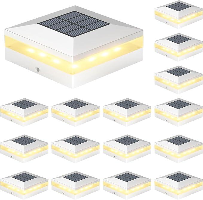 Viewsun 4x4 Solar Post Cap Lights, 16 Pack 3 Color Modes Fence Post Solar Lights Outdoor, Waterproof Solar Powered with 72 LEDs, Decorating for Fence, Deck, Garden