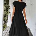 PRETTYGARDEN Women's Summer Floral Boho Maxi Dress Short Sleeve Wrap V Neck Ruffle Long Flowy Beach Wedding Guest Dresses (Black, XL)