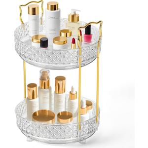 2 x 360 Rotating Makeup Organizer for Vanity, 2Tier Adjustable Perfume Organizer for Dresser, Multi-Function Spinning Cosmetics Skincare Storage for Bedroom, Dresser, Countertop, Clear